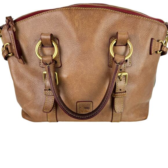 Dooney & Bourke Florentine Bristol Tan Leather Zip Domed Satchel Handbag Purse - Picture 6 of 13